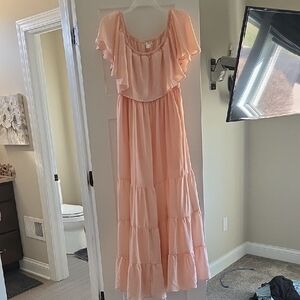 VENUS Peach Ruffle Tiered Maxi Dress